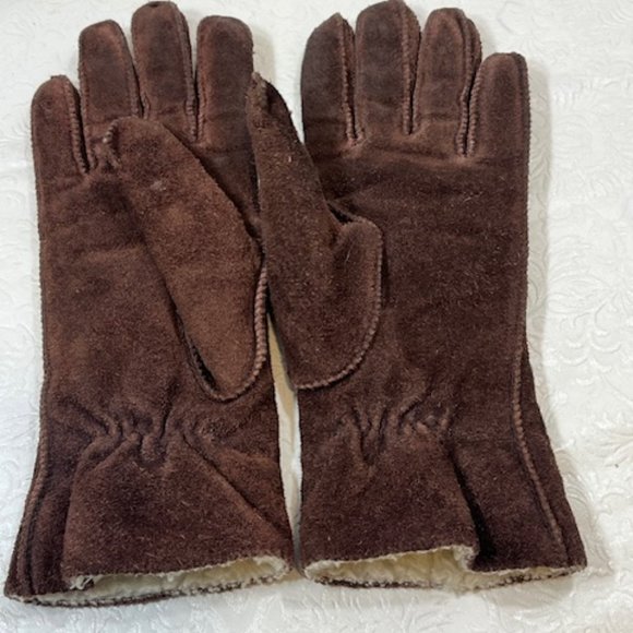 Ladies Fownes Chestnut Brown Suede Gloves Borg Lining Med - Picture 2 of 7